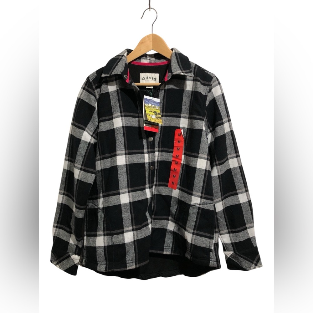 NWT Orvis Pinnacle Black and White Plaid Fleece lined Jacket M